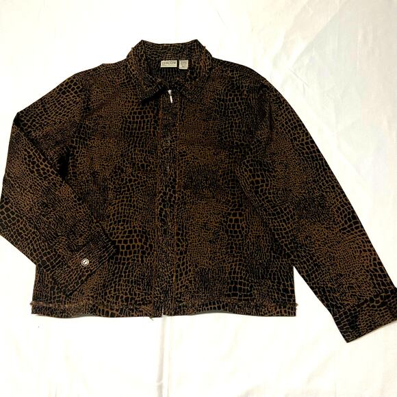 Chico’s Jacket Animal Print Dark Brown Cotton Animal Print Size 2 - Picture 1 of 16